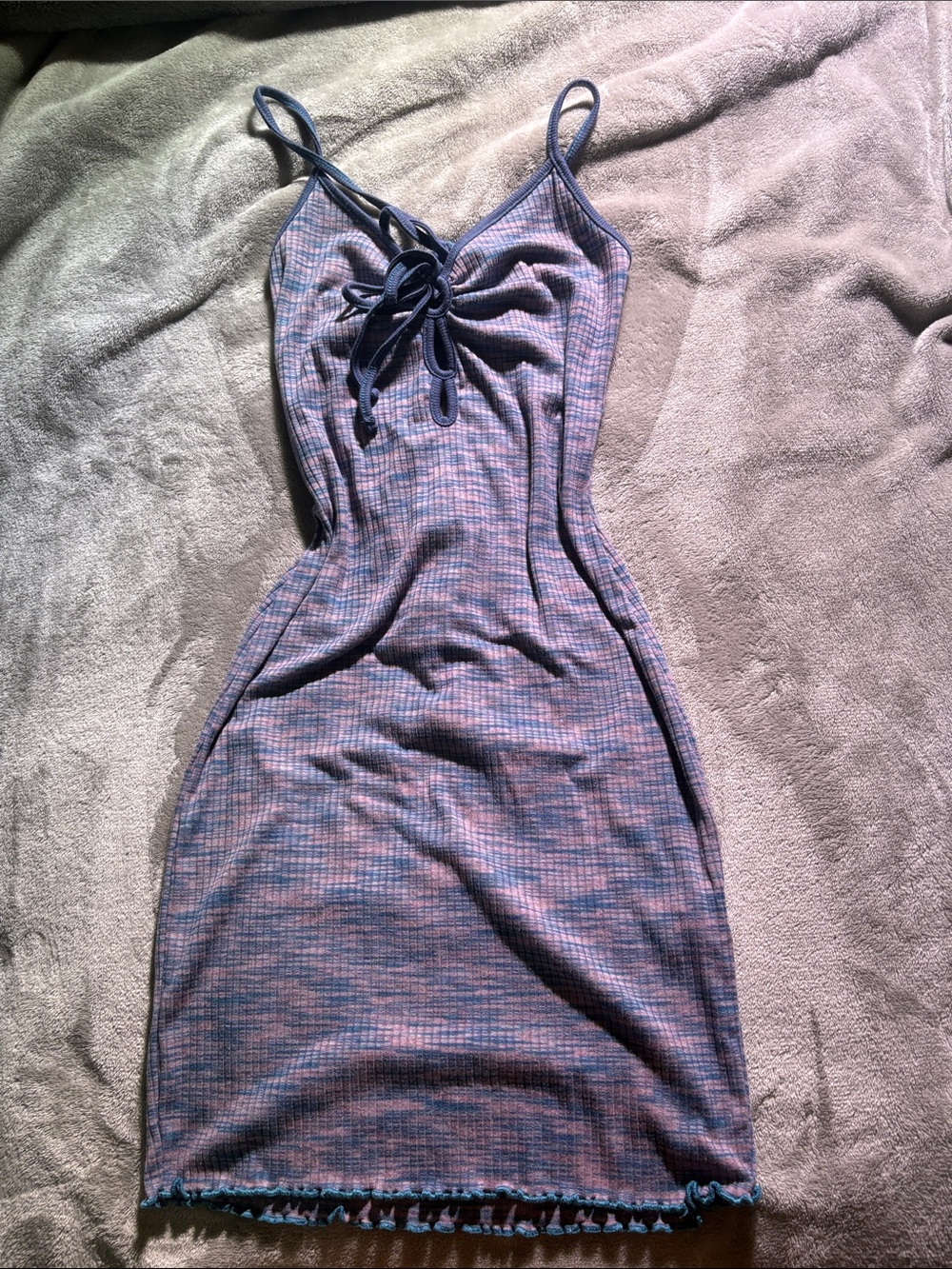 Forever 21 Blue-Purple Ruched Tie-Front Mini Dress